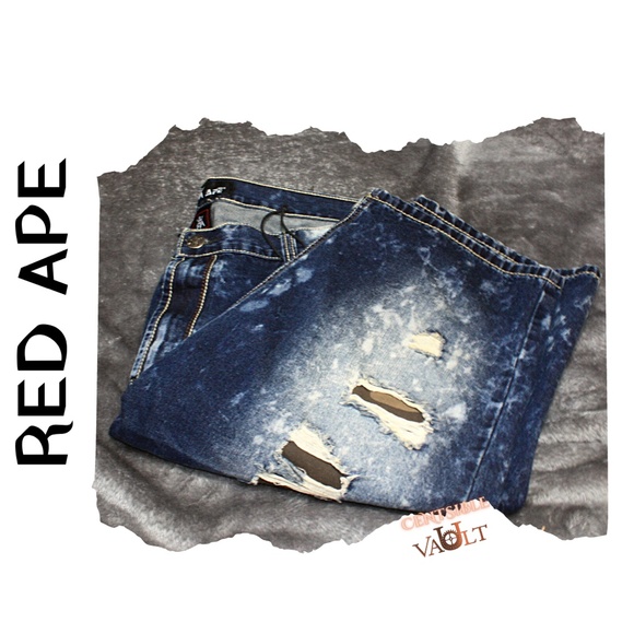 NWOT ~ Men’s RED APE Size 42 Distressed & Fashion Torn w/Camo Lining Shorts. - Picture 3 of 6